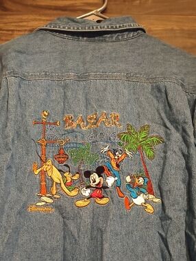 Vintage 90s Disneyland Paris "Bazar" Embroidered Denim Shirt - Mickey & Friends